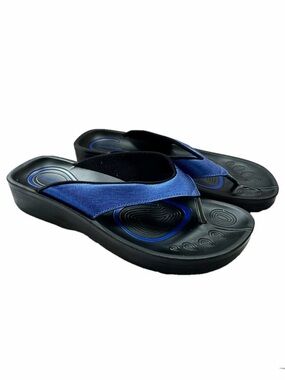 Aerothotic Blue Black Size 8 Flip Flops Matte Gloss Metallic Sandals NEW